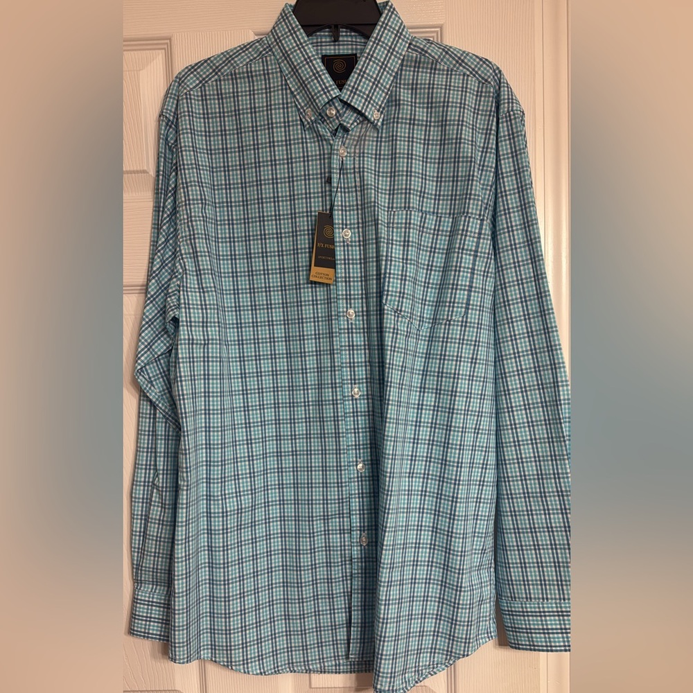 F/X Fusion Men's Teal and Navy Checkered Shirt